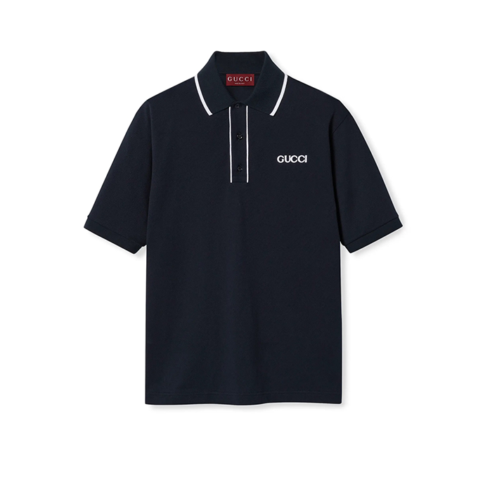 gucci collegiate‑style tipped collar short‑sleeve polo shirt